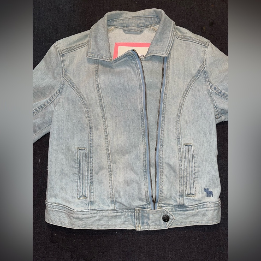 Abercrombie & Fitch Womens Denim Jean Jacket Sz Large Cropped Light Wash